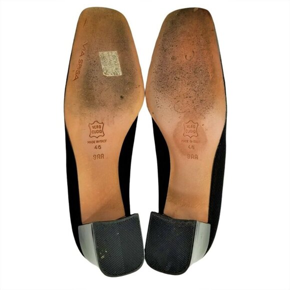 Via Spiga Women's Black Italian Square Toe Slip On Pump Block Heels Size 9 AA - Picture 8 of 11